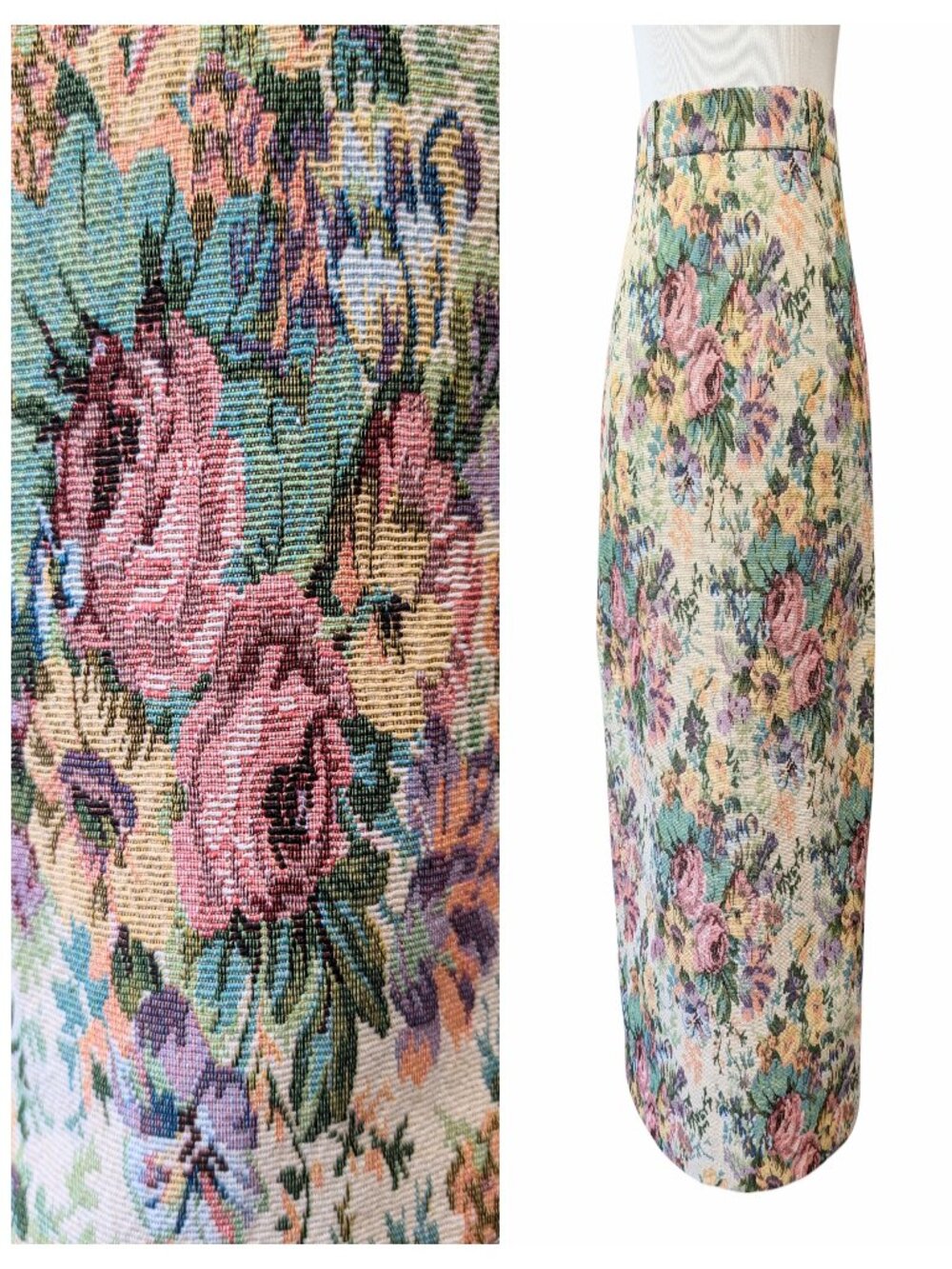 Simple Retro Womens Sz S Tapestry Floral Jacquard Zipper Slit Lined Pencil Skirt